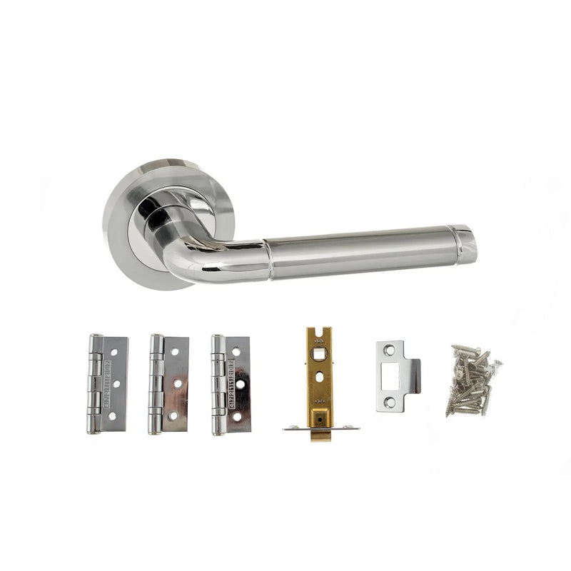 Atlantic Ocean Door Pack Bundle (2.5" Latch, 3"x2" Hingesx3) - Satin Chrome/Polished Chrome