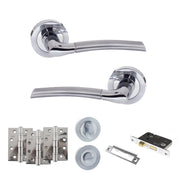 Atlantic Eco Swell Door Handle Pack (Bathroom Set - 2.5" CE Bathroom Lock, 4" Fire Rated Hinges x3) - Satin Chrome/Polished Chrome