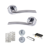 Atlantic Eco Swell Door Handle Pack (Bathroom Set - 2.5" CE Bathroom Lock, 4" Slim Knuckle Hinges x2) - Satin Chrome/Polished Chrome