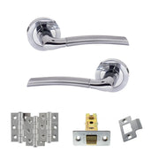 Atlantic Eco Swell Door Handle Pack (Latch Set - 2.5" CE Latch, 3" Fire Rated Hinges x3) - Satin Chrome/Polished Chrome