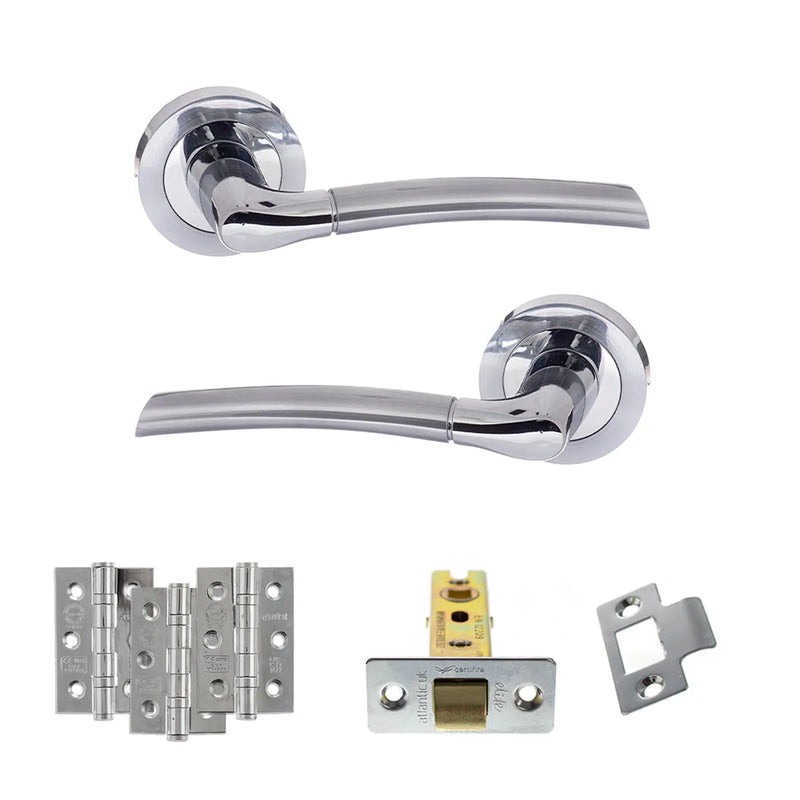 Atlantic Eco Swell Door Handle Pack (Latch Set - 2.5" CE Latch, 3" Fire Rated Hinges x3) - Satin Chrome/Polished Chrome