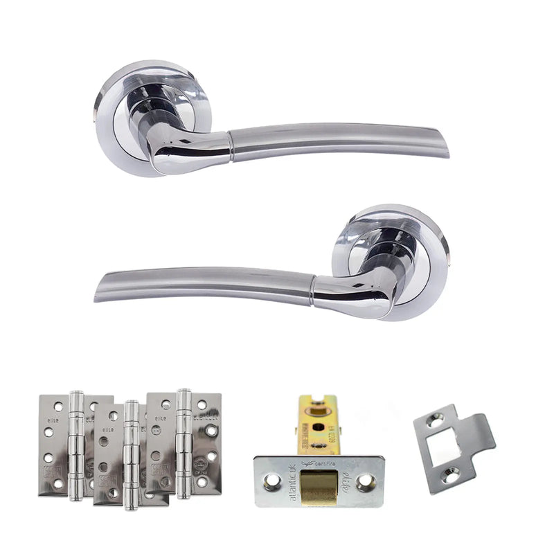 Atlantic Eco Swell Door Handle Pack (Latch Set - 2.5" CE Latch, 4" Fire Rated Hinges x3) - Satin Chrome/Polished Chrome