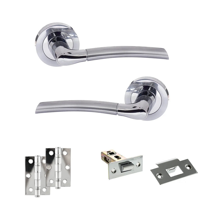 Atlantic Eco Swell Door Handle Pack (Latch Set - 2.5" Latch, 3" Hinges x2) - Satin Chrome/Polished Chrome