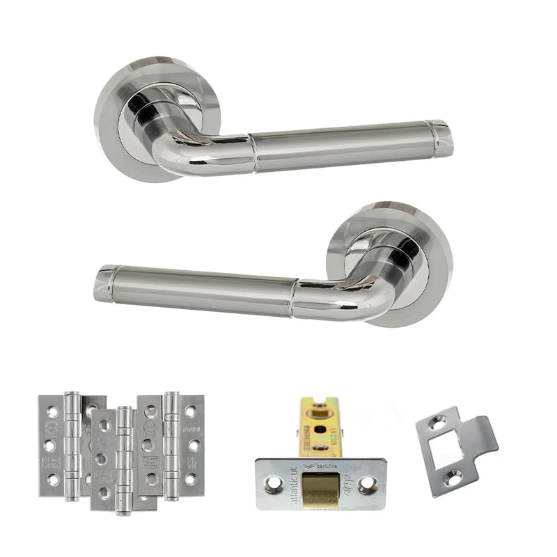 Atlantic Eco Ocean Door Handle Pack (Latch Set - 2.5" CE Latch, 3" Fire Rated Hinges x3) - Satin Chrome/Polished Chrome
