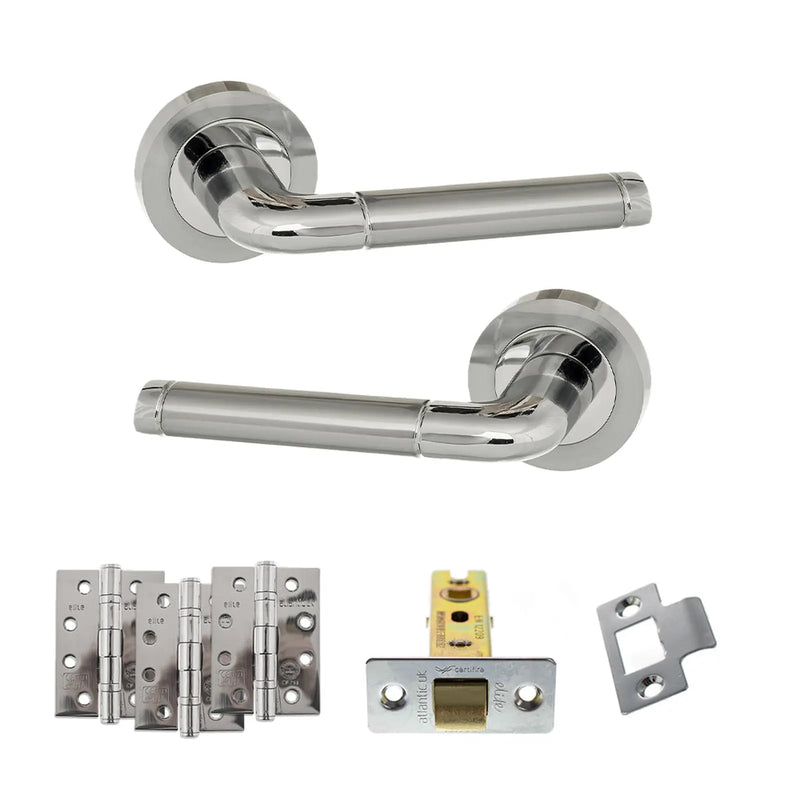 Atlantic Eco Ocean Door Handle Pack (Latch Set - 3" CE Latch, 4" Fire Rated Hinges x3) - Satin Chrome/Polished Chrome