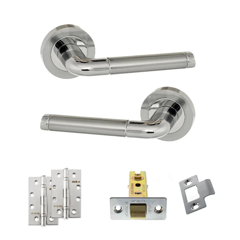 Atlantic Eco Ocean Door Handle Pack (Latch Set - 3" CE Latch, 4" Slim Knuckle Hinges x2) - Satin Chrome/Polished Chrome