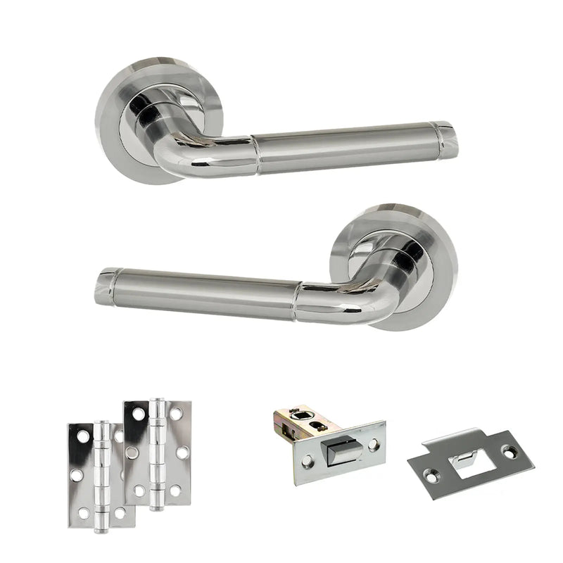 Atlantic Eco Ocean Door Handle Pack (Latch Set - 2.5" Latch, 3" Hinges x2) - Satin Chrome/Polished Chrome
