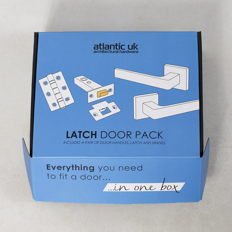 Atlantic Eco Ocean Door Handle Pack (Latch Set - 2.5" Latch, 3" Hinges x2) - Satin Chrome/Polished Chrome