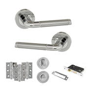 Atlantic Eco Ocean Door Handle Pack (Bathroom Set - 2.5" CE Bathroom Lock, 3" Fire Rated Hinges x3) - Satin Chrome/Polished Chrome