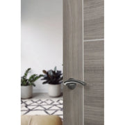 Atlantic Eco Crest Door Handle Pack (Bathroom Set - 3" CE Bathroom Lock, 4" Fire Rated Hinges x3) - Satin Chrome/Polished Chrome