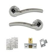 Atlantic Eco Crest Door Handle Pack (Latch Set - 2.5" CE Latch, 4" Slim Knuckle Hinges x2) - Satin Chrome/Polished Chrome