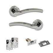 Atlantic Eco Crest Door Handle Pack (Latch Set - 2.5" Latch, 3" Hinges x2) - Satin Chrome/Polished Chrome