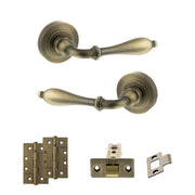 Atlantic Old English Wrexham Door Handle Pack (Latch Set - 2.5" CE Latch, 4" Slim Knuckle Hinges x2) - Matt Antique Brass