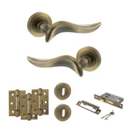 Atlantic Old English Oxford Door Handle Pack (3 Lever Lock Set - 3" CE Sashlock, 3" Fire Rated Hinges x3) - Matt Antique Brass
