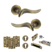 Atlantic Old English Oxford Door Handle Pack (Euro Lock Set - 2.5" CE Sashlock, 3" Fire Rated Hinges x3) - Matt Antique Brass