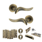 Atlantic Old English Oxford Door Handle Pack (Euro Lock Set - 2.5" CE Sashlock, 4" Fire Rated Hinges x3) - Matt Antique Brass