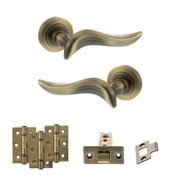 Atlantic Old English Oxford Door Handle Pack (Latch Set - 3" CE Latch, 3" Fire Rated Hinges x3) - Matt Antique Brass