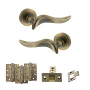 Atlantic Old English Oxford Door Handle Pack (Latch Set - 3" CE Latch, 4" Fire Rated Hinges x3) - Matt Antique Brass