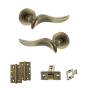 Atlantic Old English Oxford Door Handle Pack (Latch Set - 3" CE Latch, 4" Slim Knuckle Hinges x2) - Matt Antique Brass