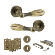 Atlantic Old English Cambridge Door Handle Pack (3 Lever Lock Set - 2.5" CE Sashlock, 3" Fire Rated Hinges x3) - Matt Antique Brass