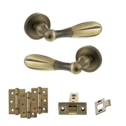 Atlantic Old English Cambridge Door Handle Pack (Latch Set - 3" CE Latch, 3" Fire Rated Hinges x3) - Matt Antique Brass
