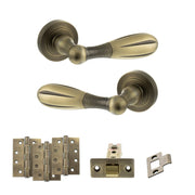 Atlantic Old English Cambridge Door Handle Pack (Latch Set - 2.5" CE Latch, 4" Fire Rated Hinges x3) - Matt Antique Brass