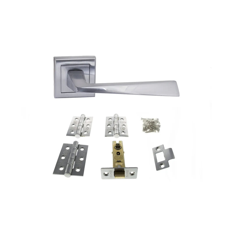 Atlantic STATUS California Door Handle Pack (Latch Set - 3" CE Latch, 3" Fire Rated Hinges x3) - Satin Chrome