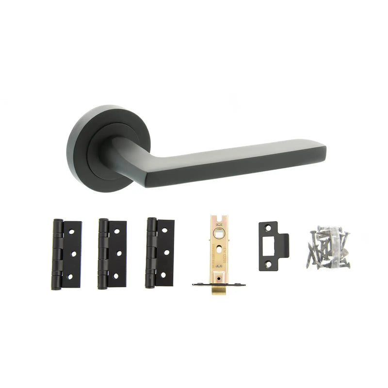 Atlantic STATUS Alaska Door Handle Pack (Latch Set - 2.5" CE Latch, 3" Fire Rated Hinges x3) - Matt Black