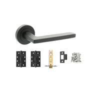 Atlantic STATUS Alaska Door Handle Pack (Latch Set - 3" CE Latch, 3" Fire Rated Hinges x3) - Matt Black