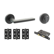 Atlantic STATUS Alaska Door Handle Pack (Bathroom Set - 3" CE Bathroom Lock, 3" Fire Rated Hinges x3) - Matt Black