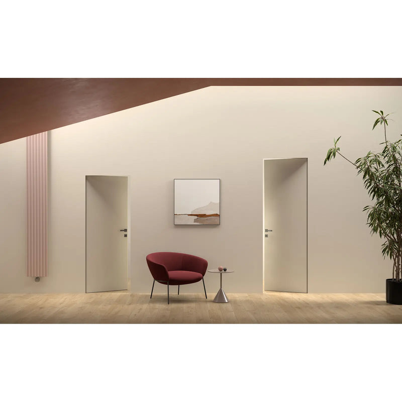 Atlantic SPECIAL ORDER Ermetika xREVERx Flush Hidden Door System with 813x2394mm White Primed Door - Satin Chrome Latch/Bathroom Accessories