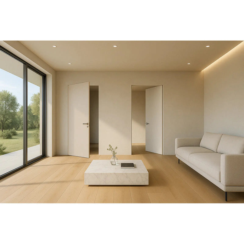 Atlantic Ermetika xREVERx Flush Hidden Door System with 613x2024mm White Primed Door - Satin Chrome Latch/Bathroom Accessories