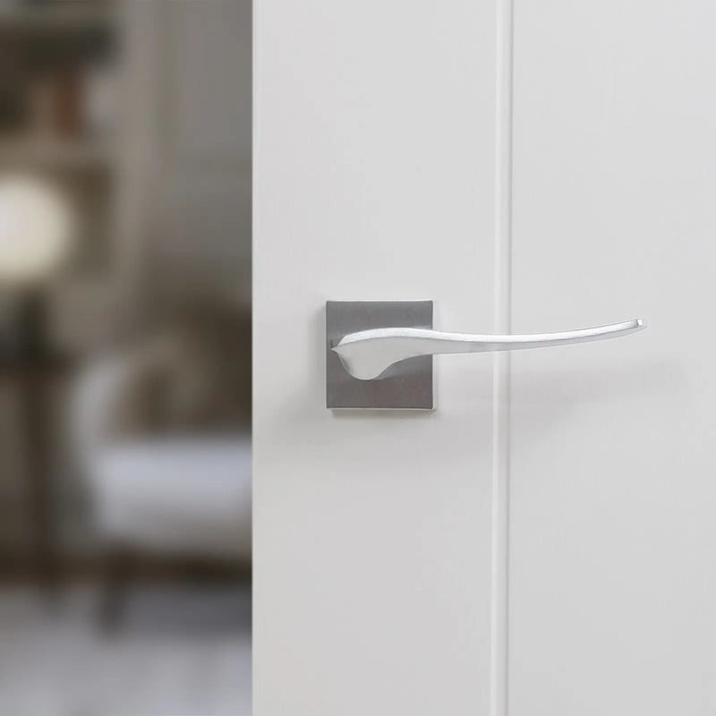 Atlantic Forme Olimpia Lever Door Handle on Minimal Square Rose - Satin Chrome