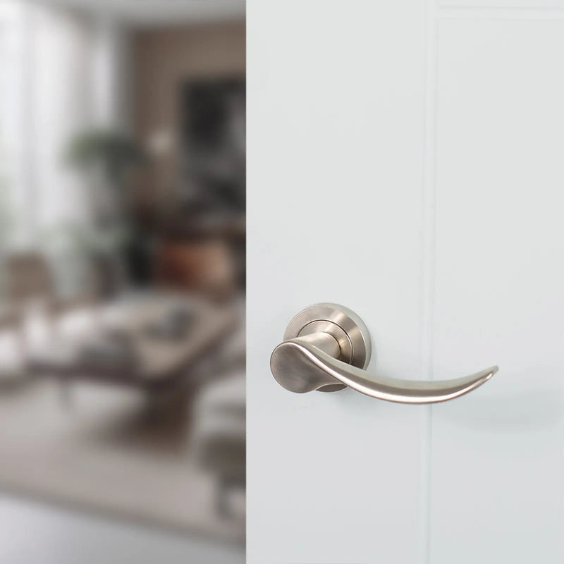Atlantic Mediterranean Malaga Lever Door Handle on Round Rose - Satin Nickel