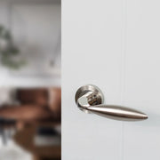Atlantic Mediterranean Ibiza Lever Door Handle on Round Rose - Satin Nickel/Polished Nickel