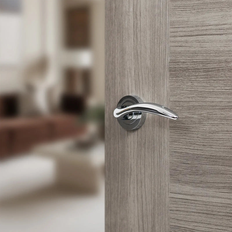 Atlantic Mediterranean Ancon Lever Door Handle on Round Rose - Polished Chrome