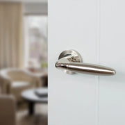 Atlantic Mediterranean Gibraltar Lever Door Handle on Round Rose - Satin Nickel/Polished Nickel