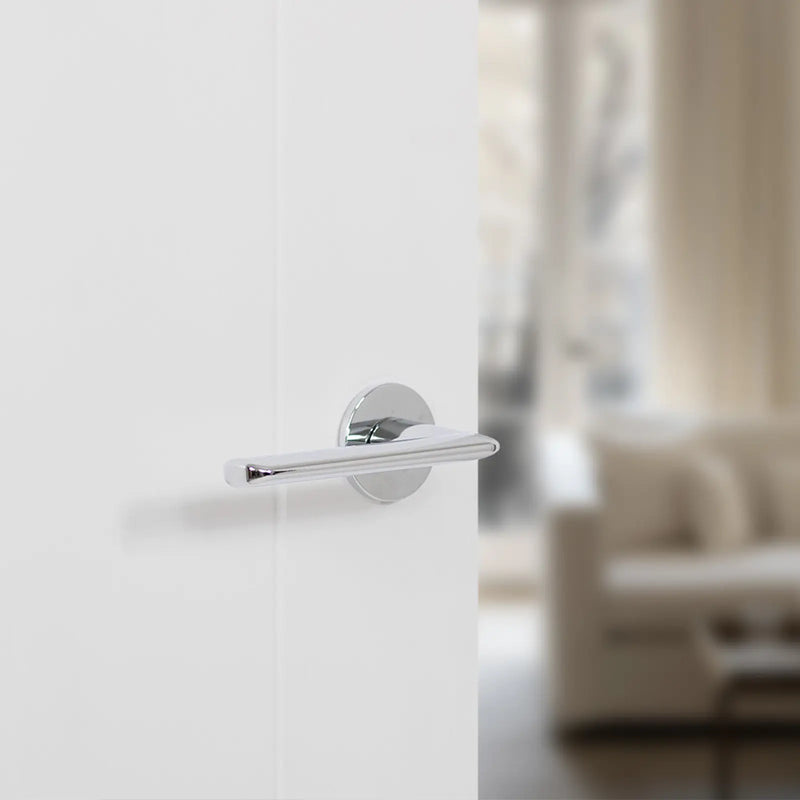 Atlantic Tupai Rapido 5S Line Tavira Lever Door Handle on 5mm Slimline Round Rose - Bright Polished Chrome