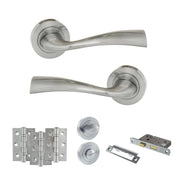 Atlantic Eco Wave Door Handle Pack (Bathroom Set - 2.5" CE Bathroom Lock, 3" Fire Rated Hinges x3)