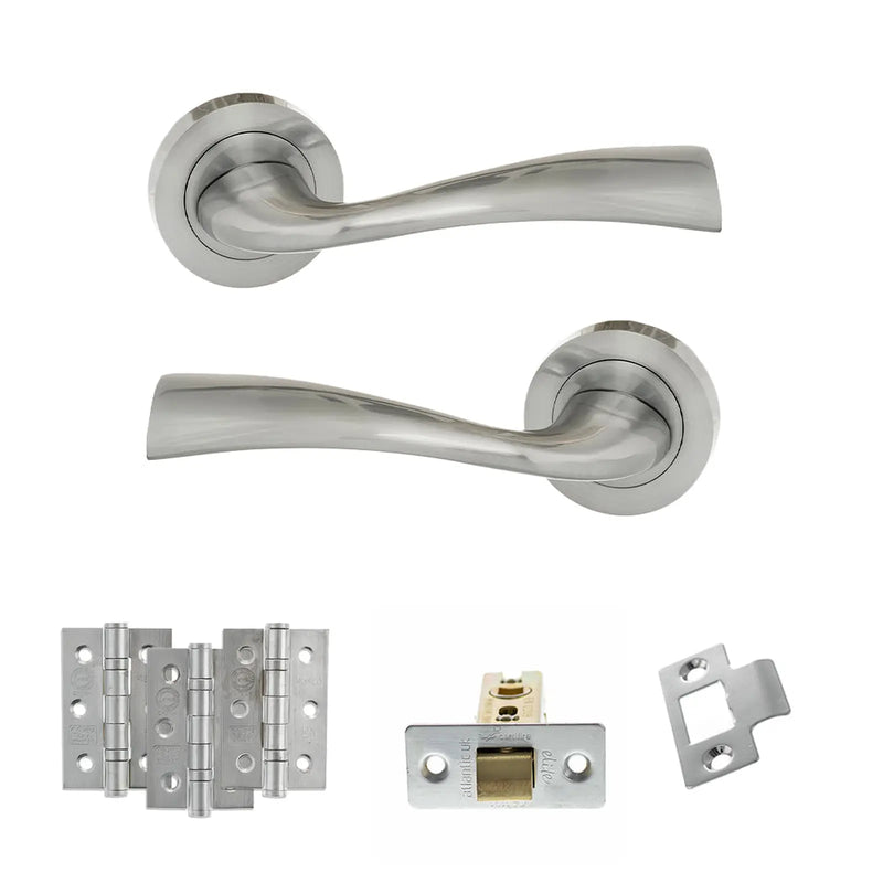 Atlantic Eco Wave Door Handle Pack (Latch Set - 3" CE Latch, 3" Fire Rated Hinges x3)