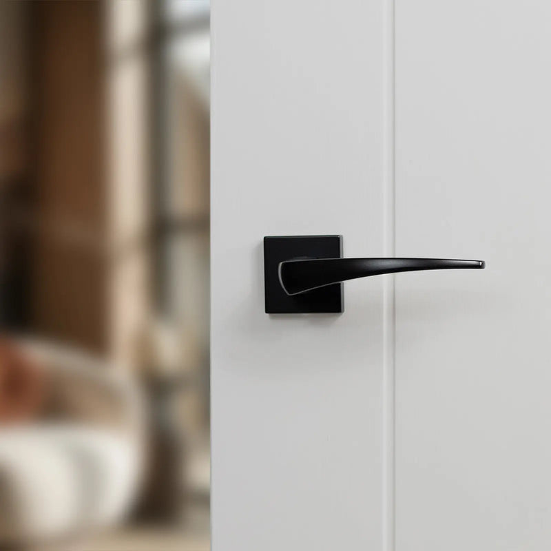 Atlantic Forme Foglia Lever Door Handle on Minimal Square Rose