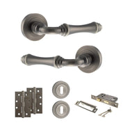 Atlantic Old English Durham Door Handle Pack (3 Lever Lock Set - 2.5" CE Sashlock, 4" Slim Knuckle Hinges x2)