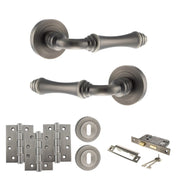 Atlantic Old English Durham Door Handle Pack (3 Lever Lock Set - 2.5" CE Sashlock, 4" Fire Rated Hinges x3)