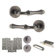 Atlantic Old English Durham Door Handle Pack (Bathroom Set - 3" CE Bathroom Lock, 4" Fire Rated Hinges x3)