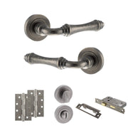 Atlantic Old English Durham Door Handle Pack (Bathroom Set - 2.5" CE Bathroom Lock, 4" Slim Knuckle Hinges x2)