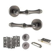 Atlantic Old English Durham Door Handle Pack (Bathroom Set - 2.5" CE Bathroom Lock, 3" Fire Rated Hinges x3)