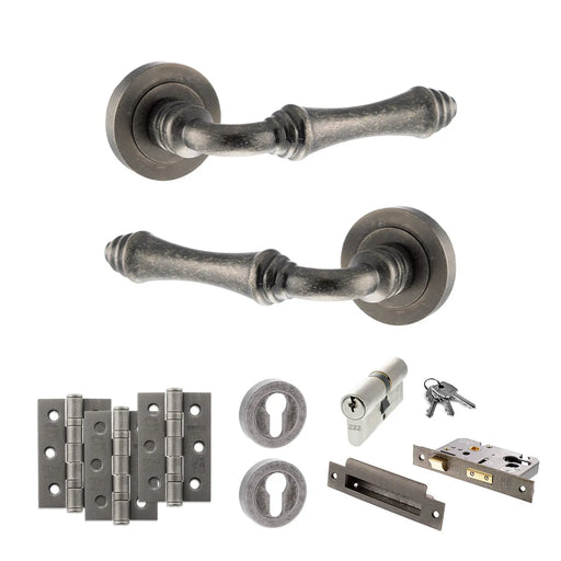 Atlantic Old English Durham Door Handle Pack (Euro Lock Set - 3" CE Sashlock, 3" Fire Rated Hinges x3)