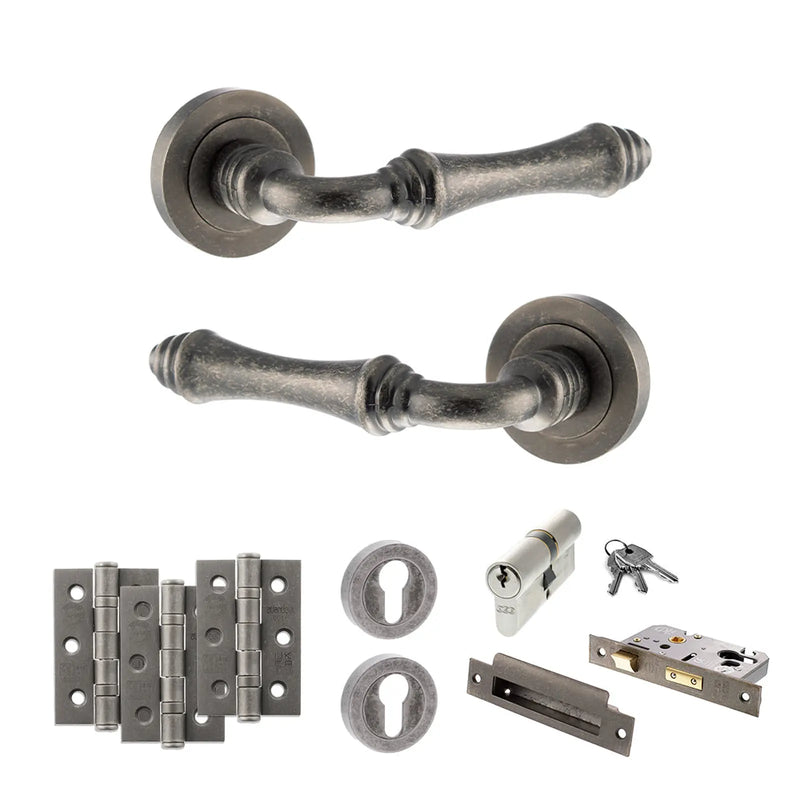 Atlantic Old English Durham Door Handle Pack (Euro Lock Set - 2.5" CE Sashlock, 3" Fire Rated Hinges x3)