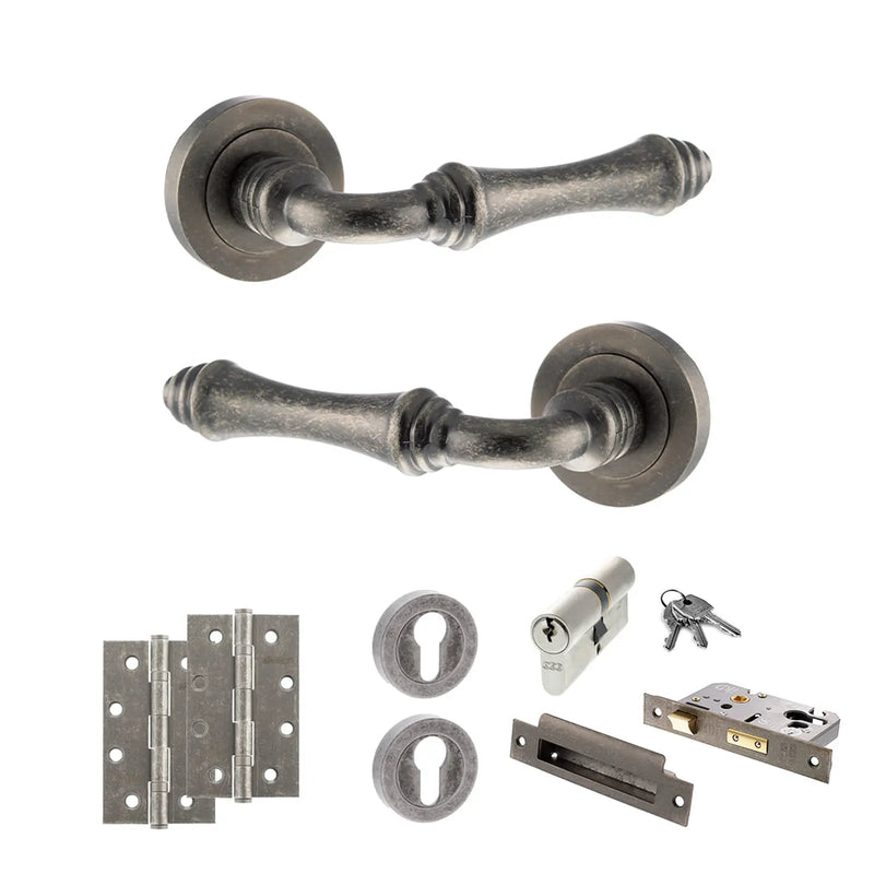 Atlantic Old English Durham Door Handle Pack (Euro Lock Set - 2.5" CE Sashlock, 4" Slim Knuckle Hinges x2)