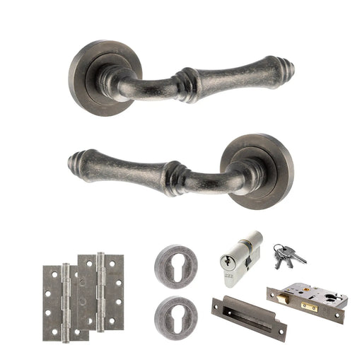 Atlantic Old English Durham Door Handle Pack (Euro Lock Set - 3" CE Sashlock, 4" Slim Knuckle Hinges x2)
